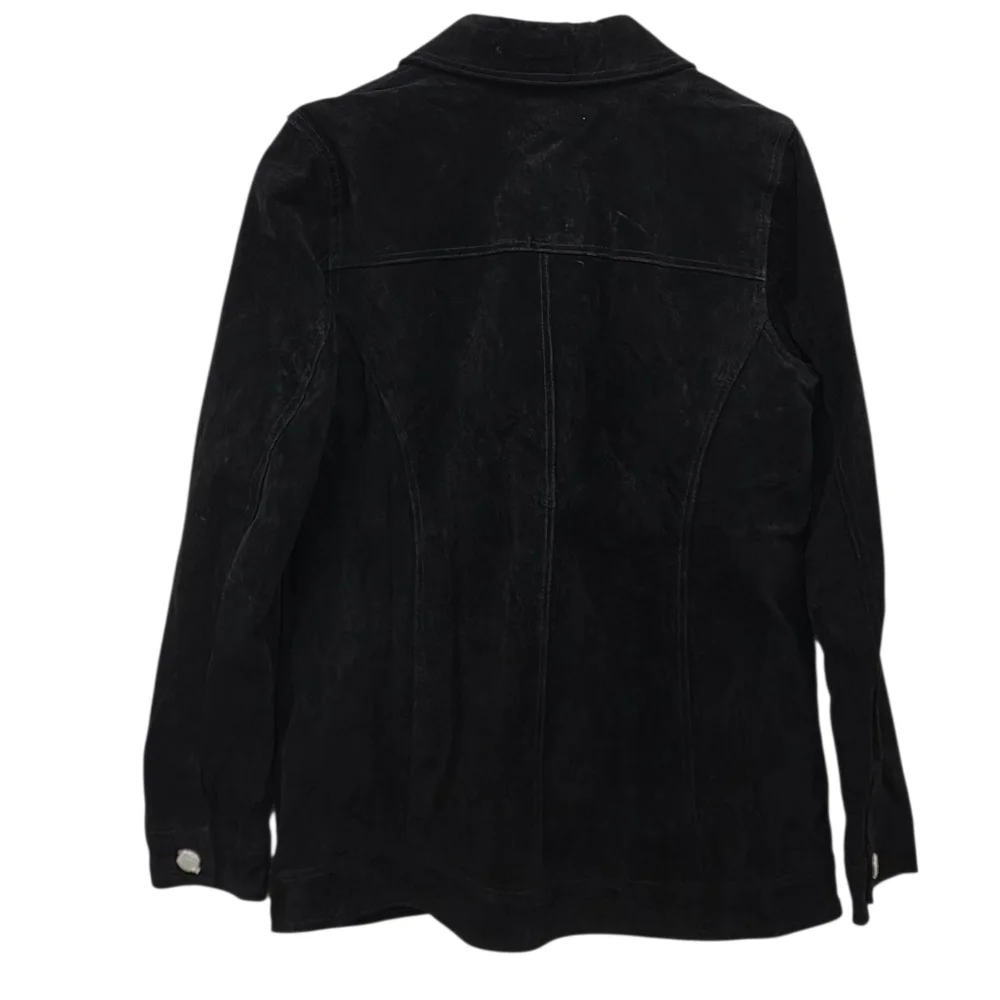 Dennis Basso Suede Leather Button Front Black Jacket Women’s Sz Small Washable - Picture 2 of 16
